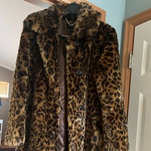 J Crew faux fur leopard print coat